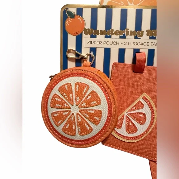 Wandering Moon Orange themed Zipper Pouch + 2 Luggage Tags - Picture 4 of 4